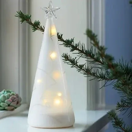 LED světelný stromeček skleněný, bílý, 22 cm, zmražený