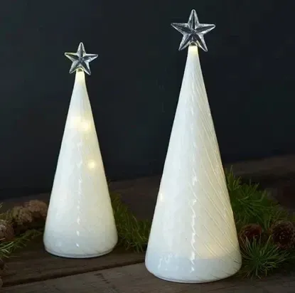 LED světelný stromeček skleněný, bílý, 22 cm, čirá hvězda