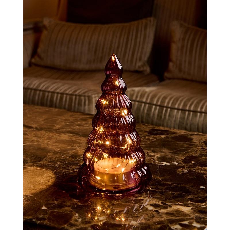 LED světelný stromek, skleněný, vínový, 23,5 cm
