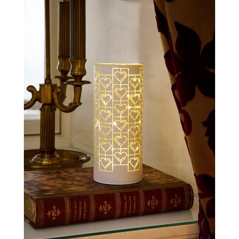 LED světelný svícen, skleněný,dekor srdce,20x8cm