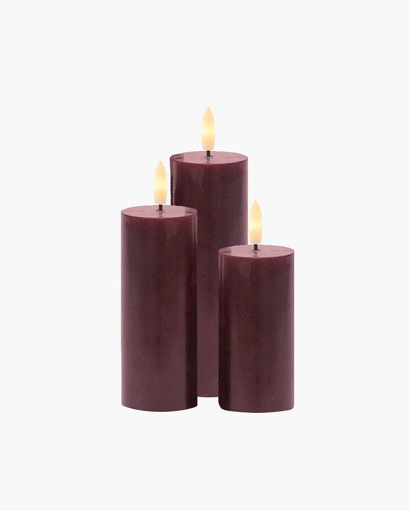 Dobíjecí voskové LED svíčky Sleď,vínová, 3set