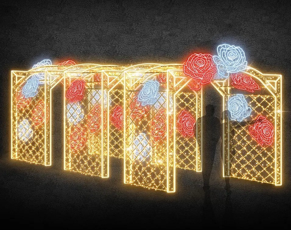 LED světelný altán, 300 x 260 x 600 cm, teple