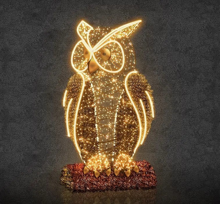 3D LED světelná sova, výška 350 cm, teple bílá, 36V, ze 7 dílů