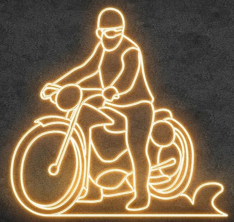 LED světelný motocyklista, 218 x 208 cm, teple bílá