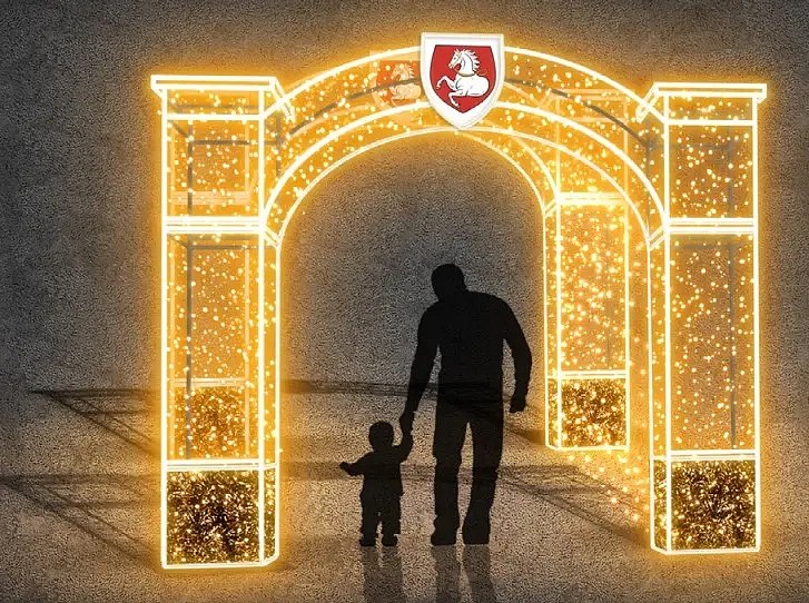 LED světelný tunel - hradní brány, 400 x 400 x 200 cm, teple bílá