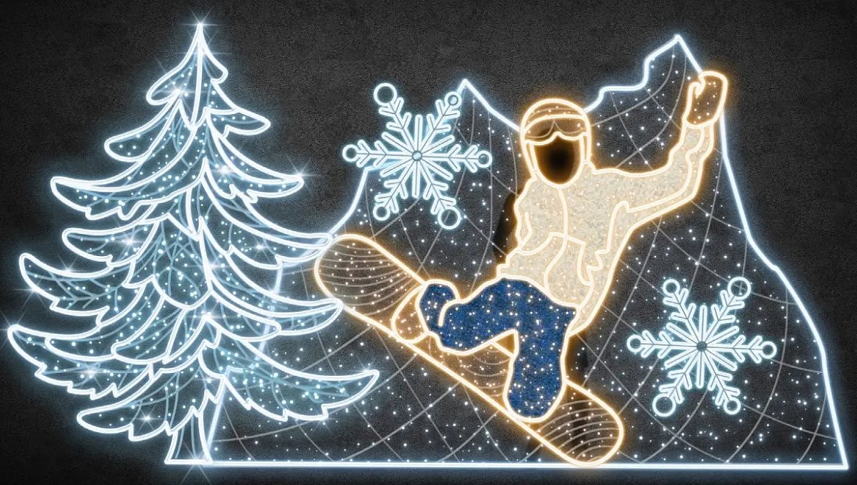LED světelný snowboardista se panoramatem,