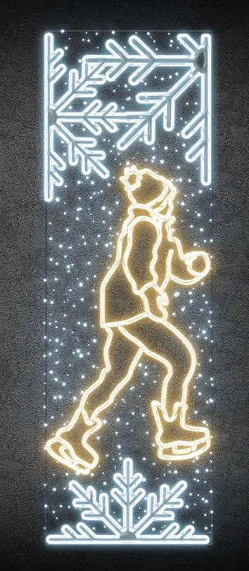 LED světelný banner - bruslař, 80 x 247 cm, teple a ledově bílá