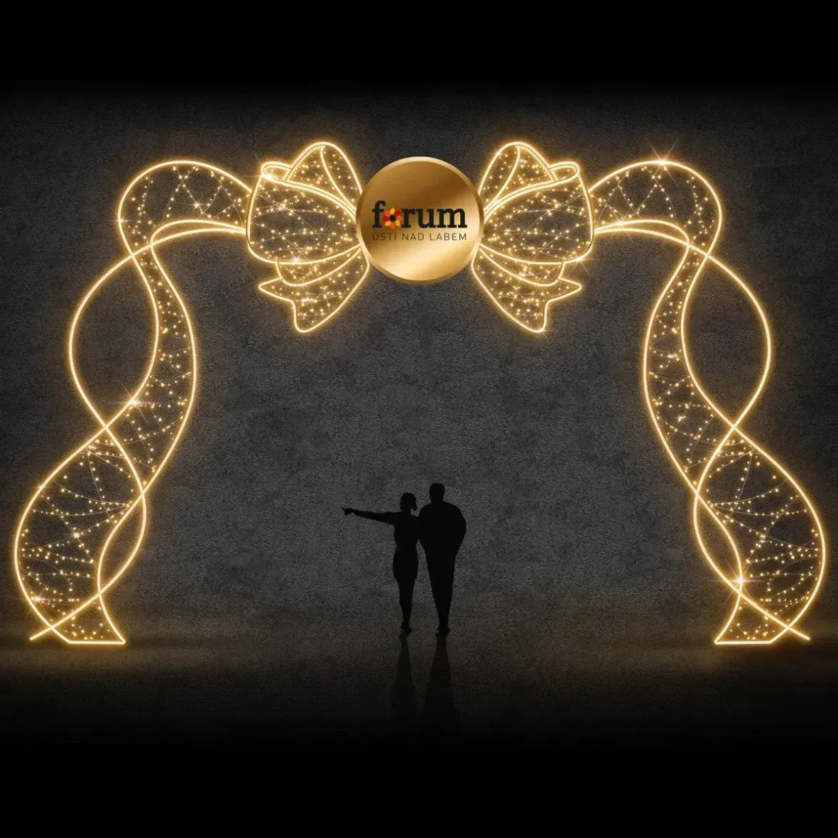 2D LED světelná brána mašle, 735 × 615 cm, teple bílá, 36 V, 110,5 W, 70 kg, ze 7 dílů, stojící