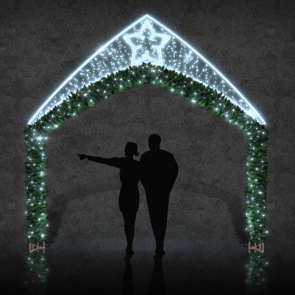 2D LED světelná brána hvězda 350 × 360 cm, ledově bílá, 230 V, 50 W, 12 kg, 3 díly, stojící
