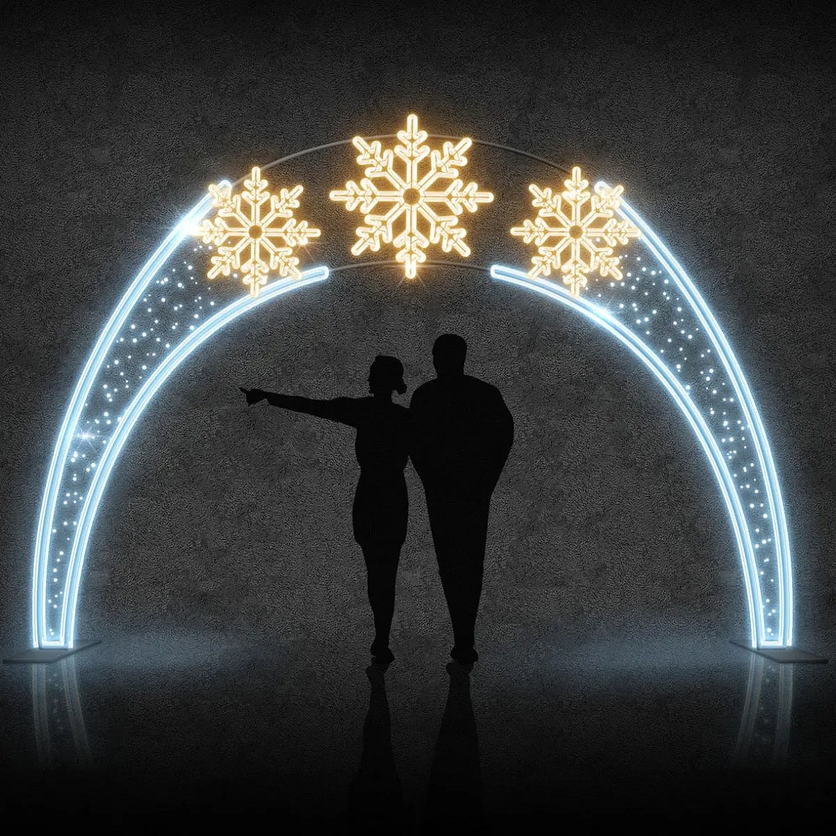 2D LED světelná brána vločky, 440 × 340 cm, ledově a teple bílá, 230 V, 230 W, 38 kg ze 7 dílů, stojící