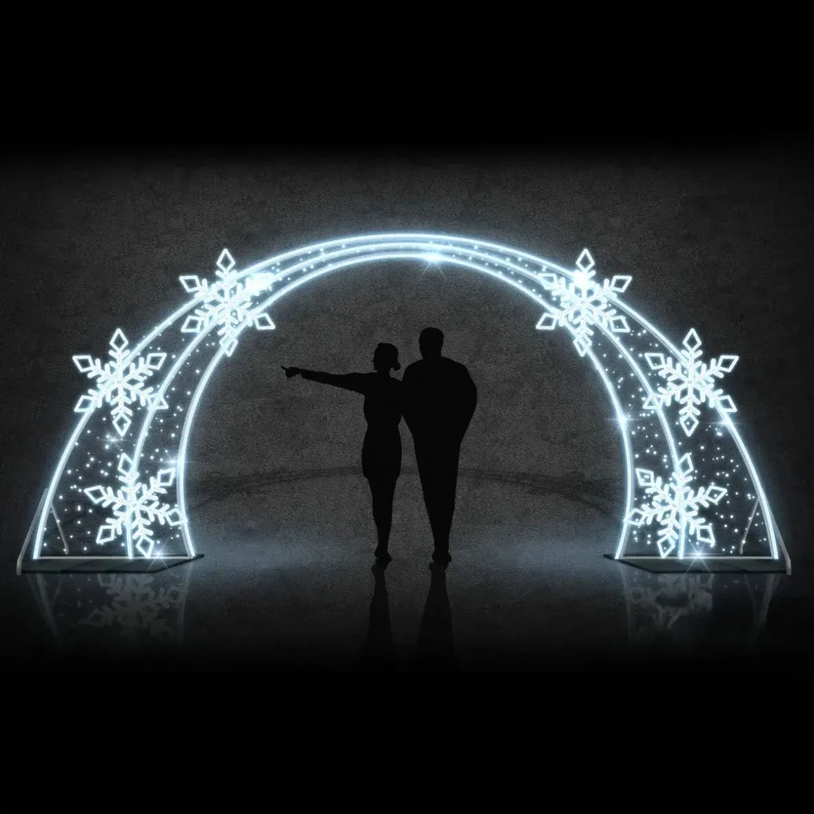 2D LED světelná brána vločky, 560 × 245 cm, ledově bílá, 230 V, 6 dílů, stojící
