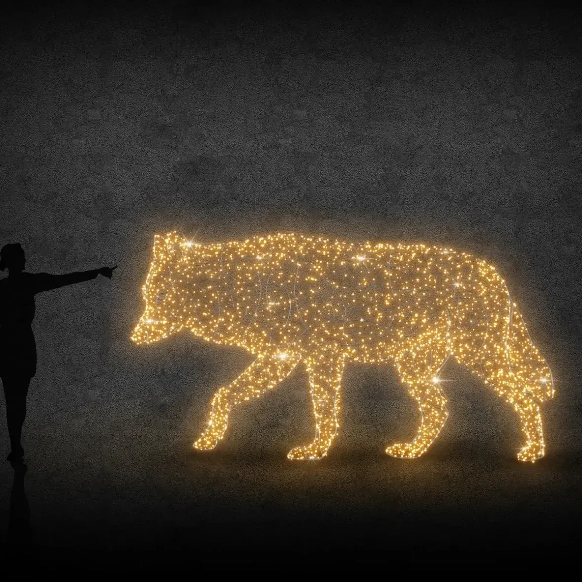 3D LED světelný vlk 180 cm, teple bílá, 36 V, 36,8 W, ze 3 dílů