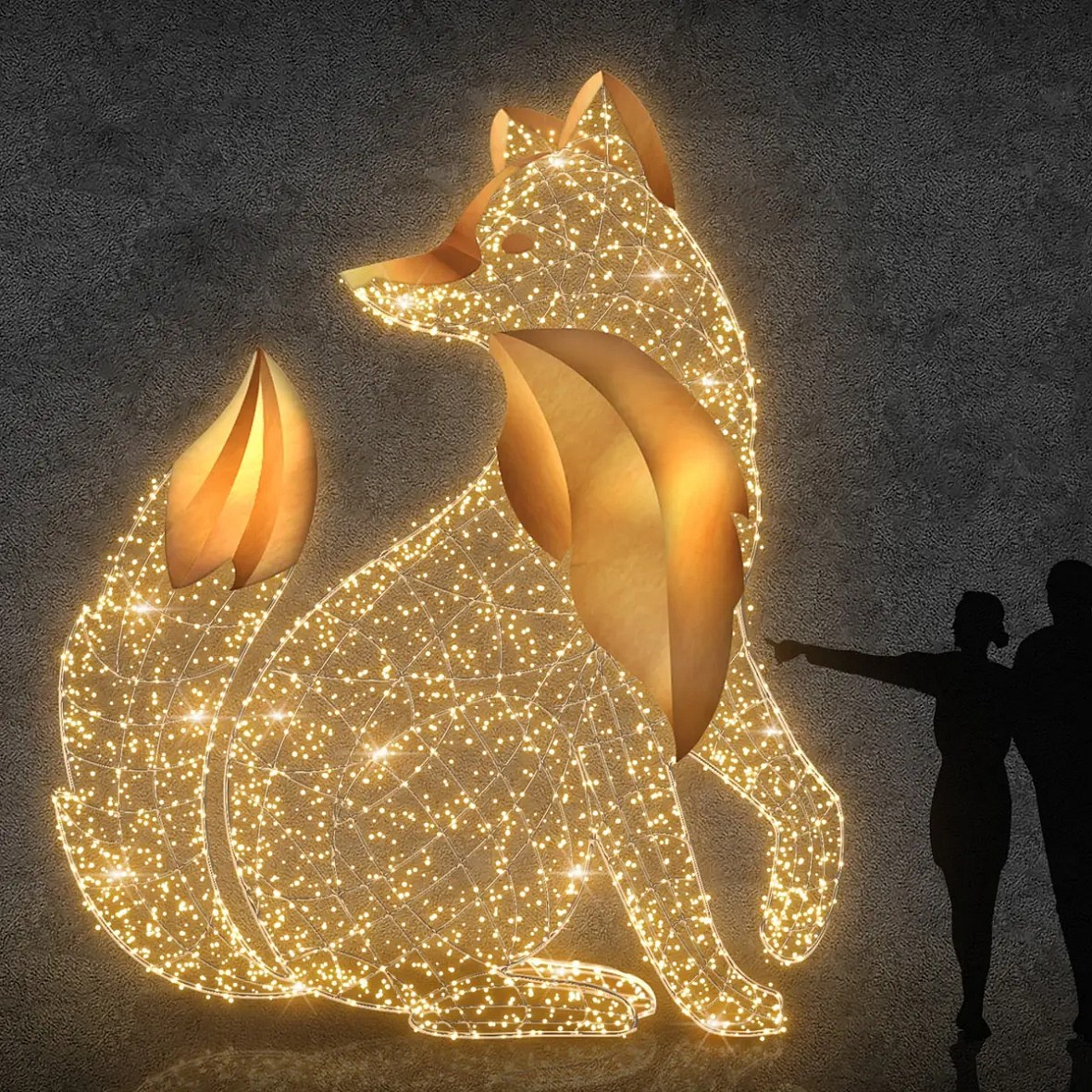 3D LED světelná liška sedící 350 ×  ×  cm, teple bílá