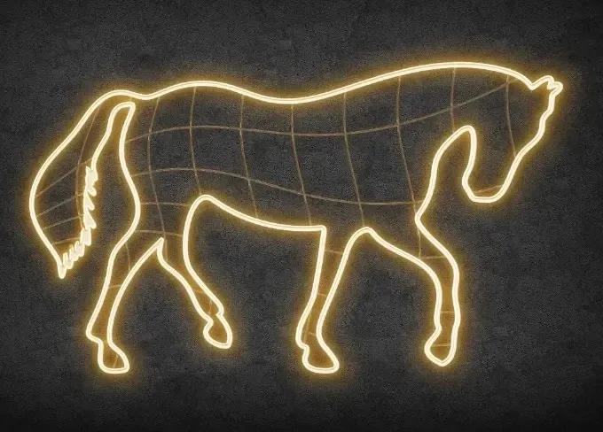 2D LED světelný kůň, 285 x 165 cm, teple bílá, 36 V, 17,3 W, ze 7 dílů, stojící