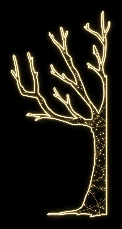 2D LED světelný strom, levý, 120 x 245 x 60 cm, teple bílá, 230 V, 4 díly, stojící
