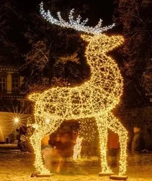 3D LED světelný sob  × 450 ×  cm ledově bílý, teple bílé paroží, 24 V, 85 W, 9 dílů