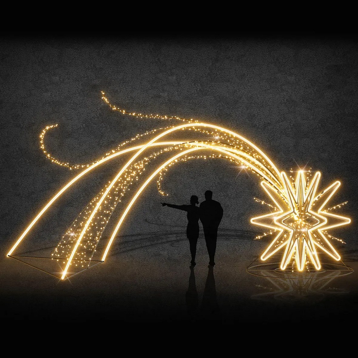 3D LED světelná kometa, 800 × 400 × 200 cm, teple bílá, 36 V, 148 W, 80 kg, 6 dílu, WA, stojící