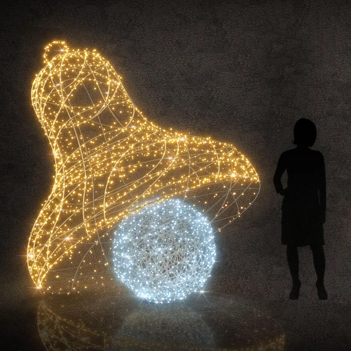 3D LED světelný zvon, 280 cm, teple a ledově bílá s krystalem, 36 V, 28,9 W, 35 kg, 2 díly