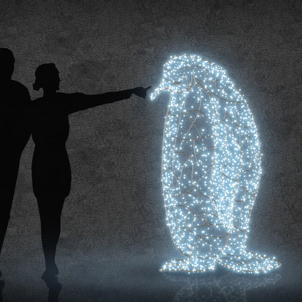 3D led světelný pan tučňák, 170 cm, ledově bílá s Flash, 36 V, 30 W, 38 kg
