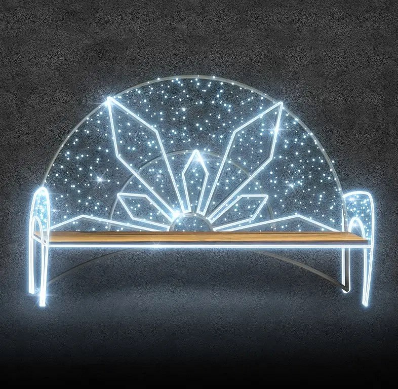 3D světelná lavička, 210 x 150 x 50 cm, ledově bílá s Flash, 36V, 38,8 W, 18,6 kg