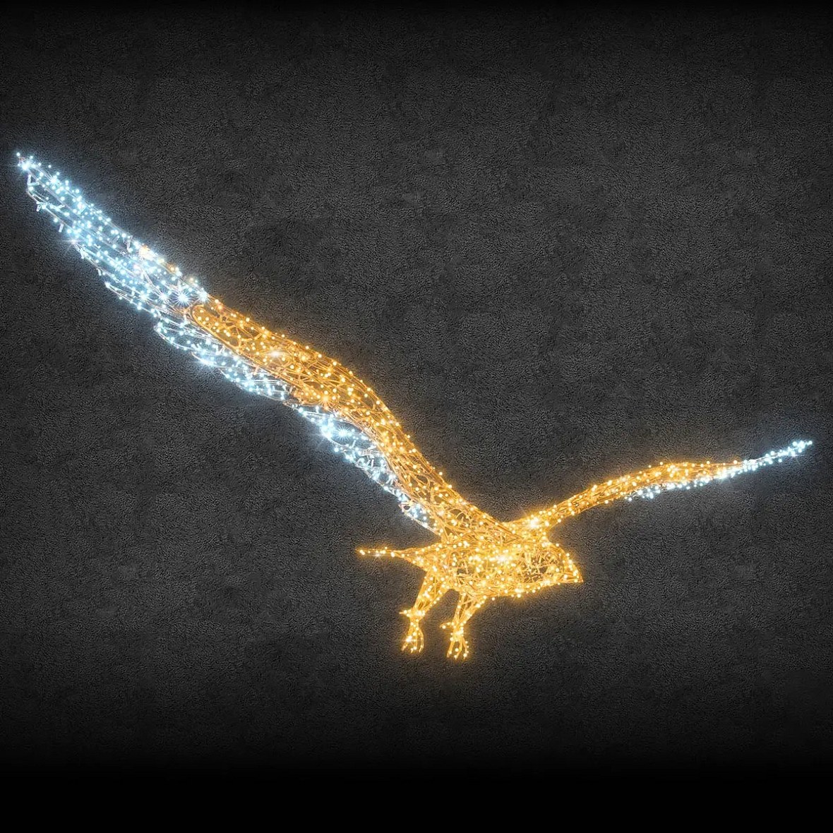 3D LED světelný orel 440 × 45 cm, teple a ledově bílá, 36 V, 37 W, ze 3 dílů