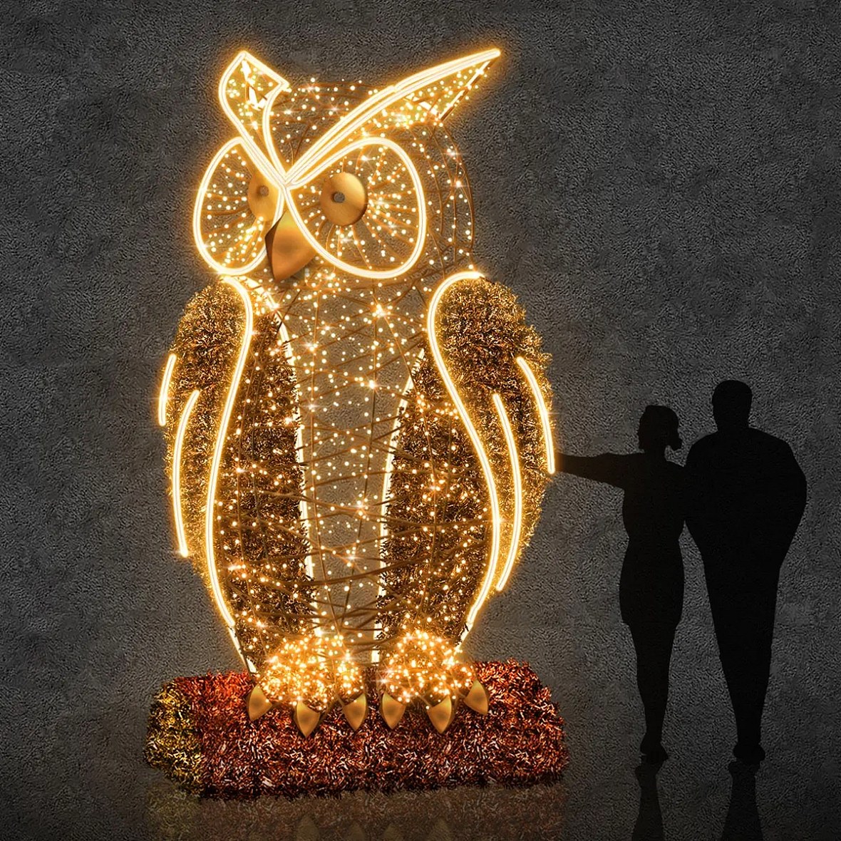 3D LED světelná sova, 350 cm, teple bílá