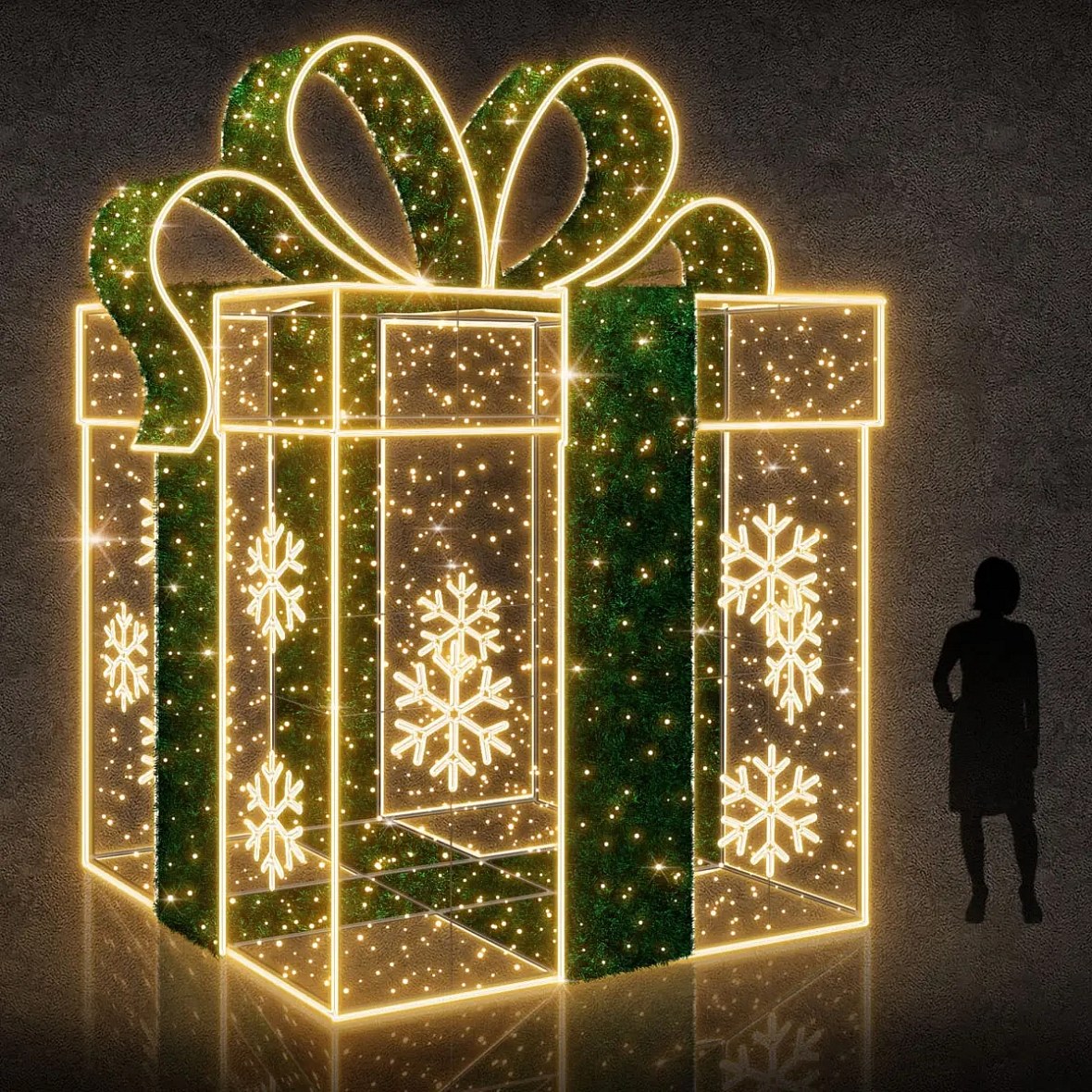 3D LED světelný dárek, 180 × 240 × 180 cm, teple bílá, 230 V, 224 W, ze 6 dílů