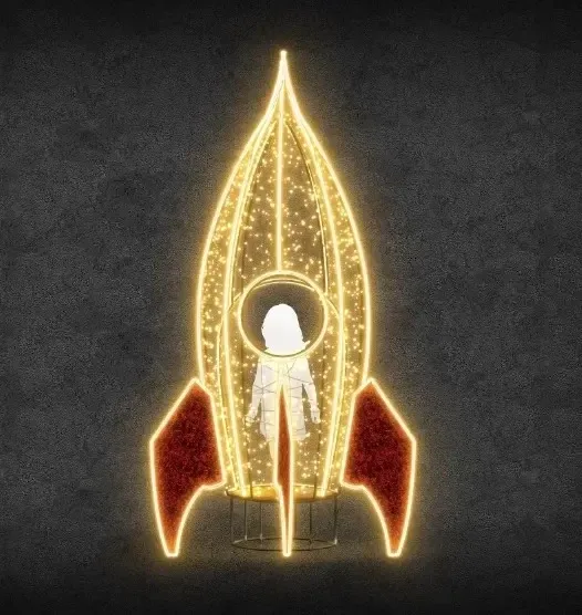 LED světelná raketa, 426 x 165 cm, teplá, studený, 36 V, 69 kg, 132 W, 9 dílů