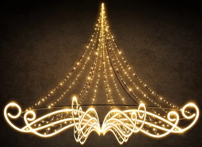 LED světelný lustr, 360 x 250 x 360 cm, teple bílá, 23036V, 370,8 W, 60,9 kg, z 14 dílů