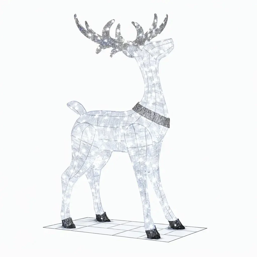 3D LED svítící jelen 150 cm, ledově bílý s Flash, 161 diod, IP44 venkovní, vč