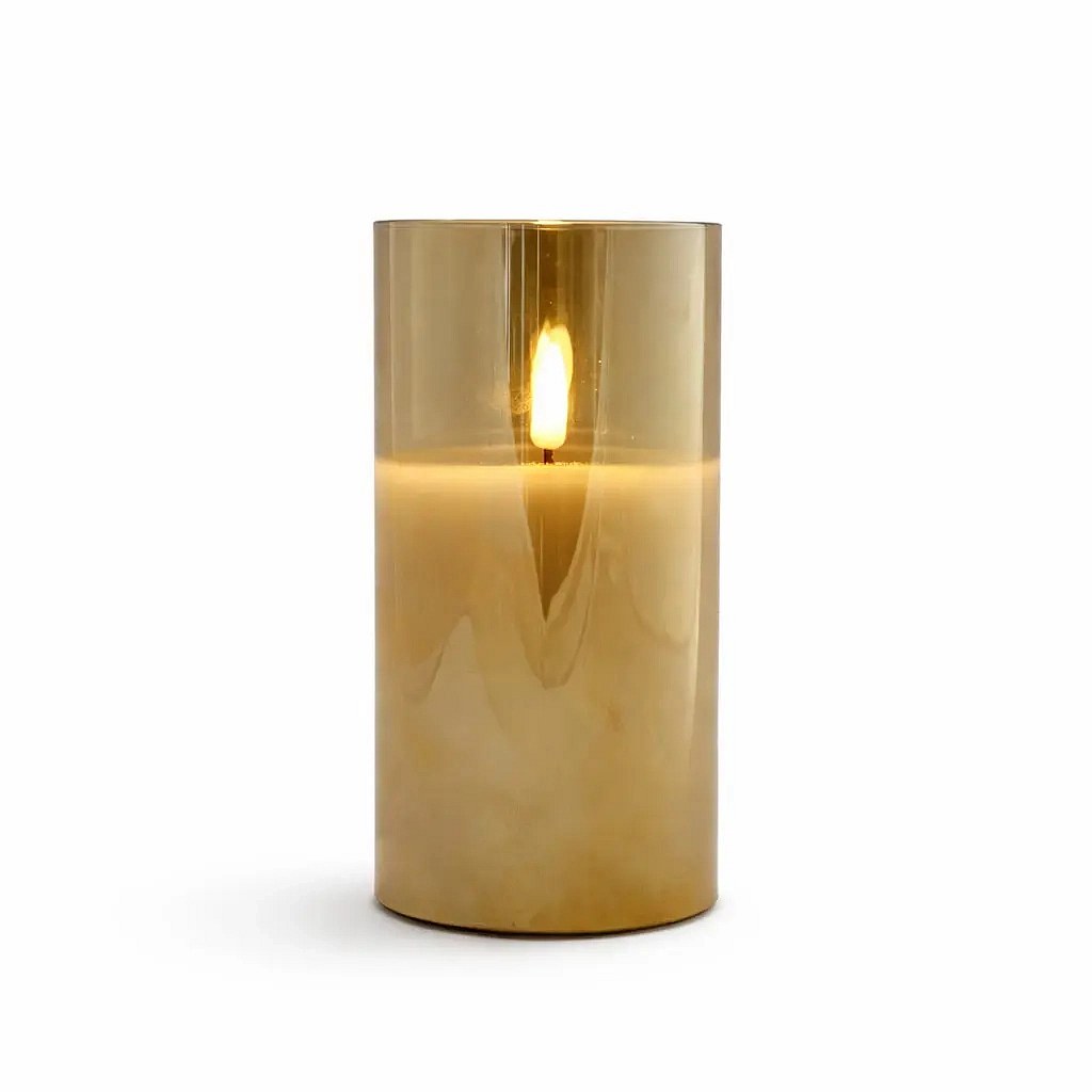 LED svíčka ve skle, 7,5 x 15 cm, šedá