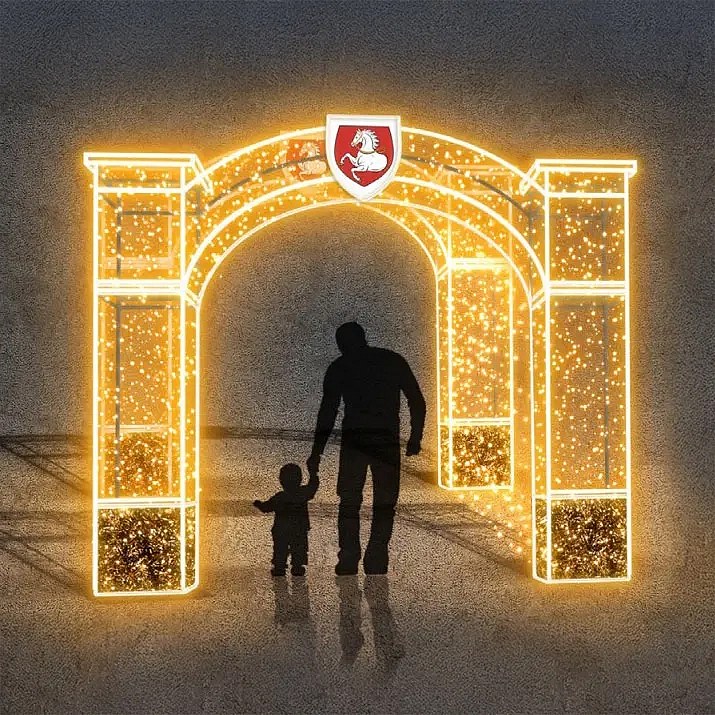 3D LED světelný tunel Hradní brány, 400 × 400 × 200 cm, teple bílá