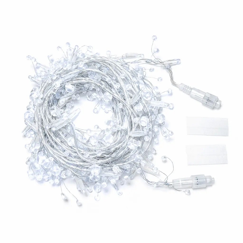 Eco Fix LED světelný řetěz s krystalky 8 m, ledově bílý, 80 diod, 36 V, IP44, transparentní kabel