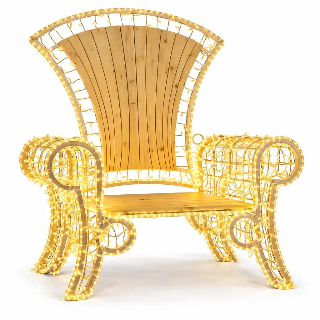 3D vánoční křeslo venkovní 120 × 160 × 50 cm, 850 teple bílých diod, dřevěný sedák, IP44, Eco Fix