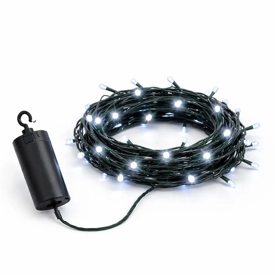 LED světýlka na baterie 5,2 m venkovní, ledově bílá,  černý kabel IP44, 4× AA
