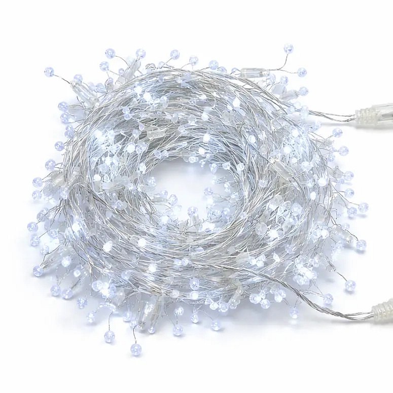 Eco Fix světelný řetěz s krystalky venkovní 8 m, ledově bílá, 80 diod, 24 V, čirý kabel IP44, propojitelný