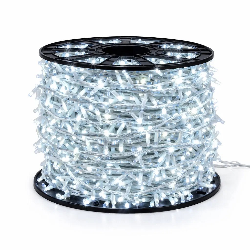 Easy Fix LED světelný řetěz 100 m venkovní, ledově bílá FLASH, 2000 diod, bílý kabel, IP67
