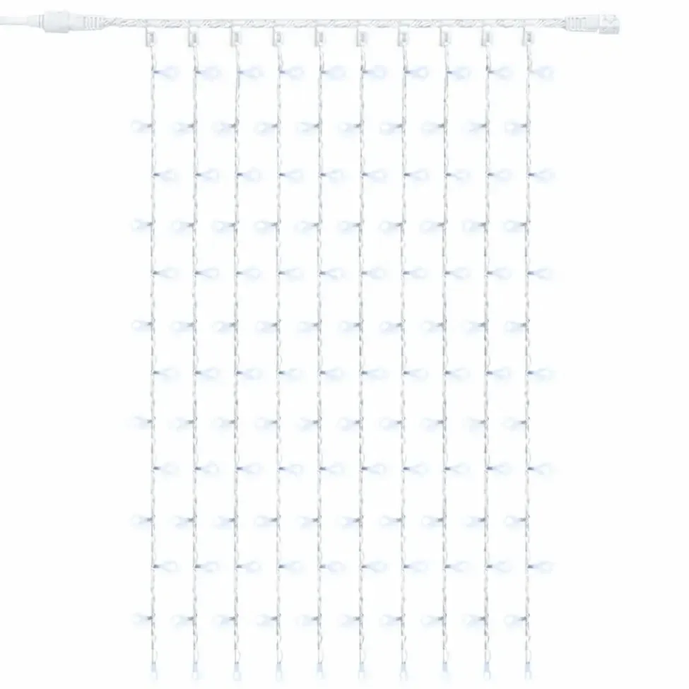Easy Fix LED světelný závěs venkovní 100 × 150 cm, ledově bílá s FLASH, 150 diod, bílý kabel IP67, prodlužovací