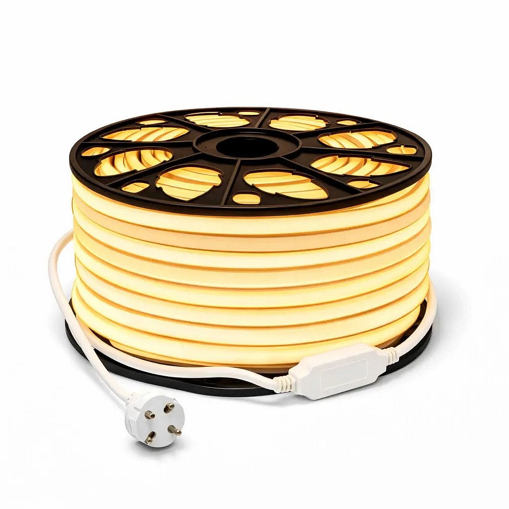 Easy Fix LED Neon hadice venkovní  50 m D-TYP dvoustranný teple bílá, 3000 diod, bílý kabel IP44, cívka
