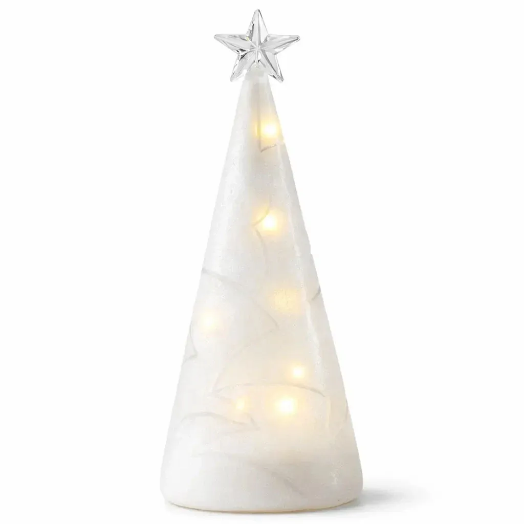 LED svítící stromeček skleněný, bílý, 22 cm, zmražený