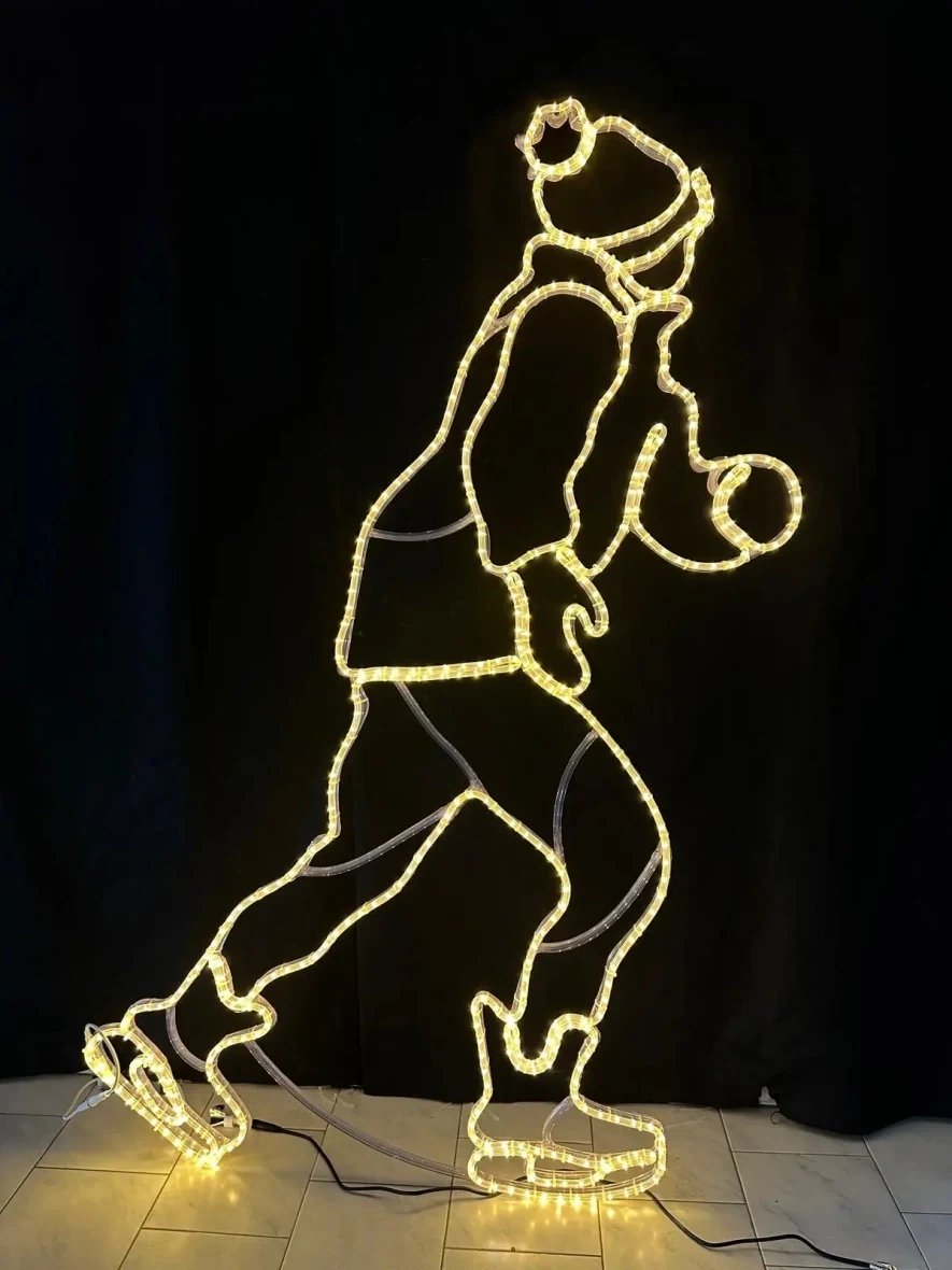 2D LED světelný dekor, bruslařka, závěsný, 124 × 230 × 3 cm, teple bílá, 3D tisk