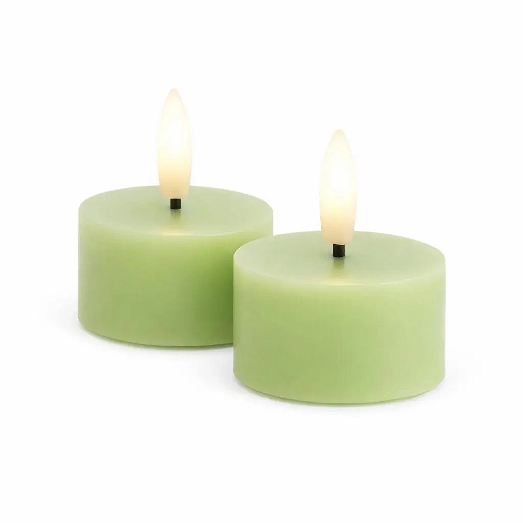 Sada LED čajové svíčky na baterie Sille Tealight, Ø 4,5 × 2,2 cm, jarní zelená, z pravého vosku, balení 2 ks