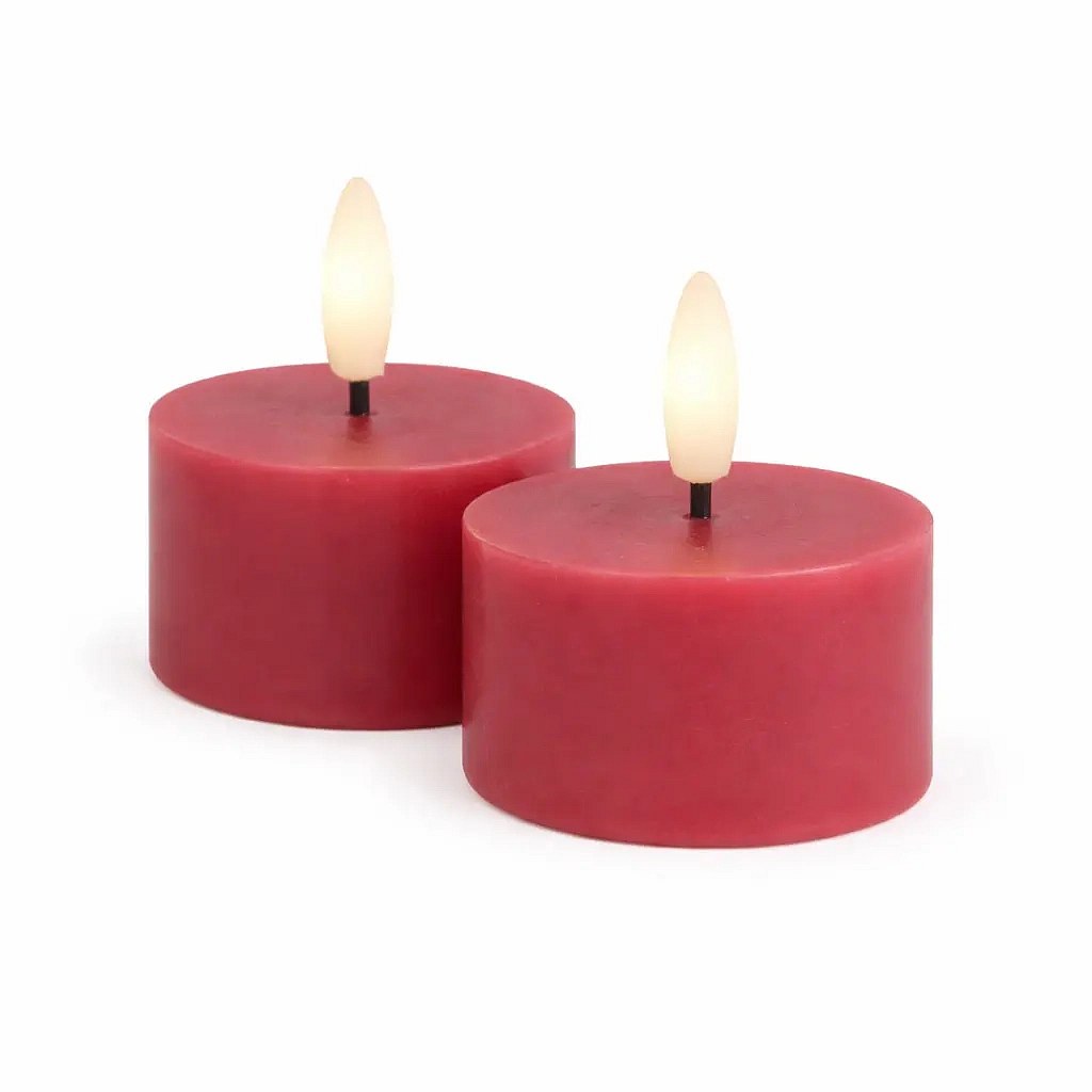 Sada LED čajové svíčky na baterie Sille Tealight, Ø 6 × 3,4 cm, tmavá švestka, z pravého vosku, balení 2 ks