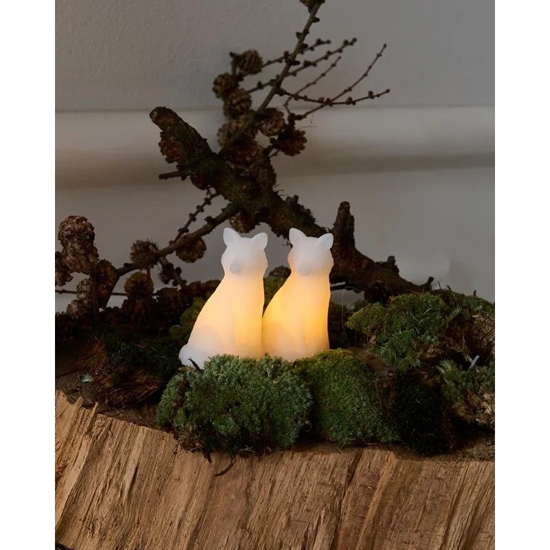 LED svíčka liška, bílá, sada 2 kusy, 10 cm