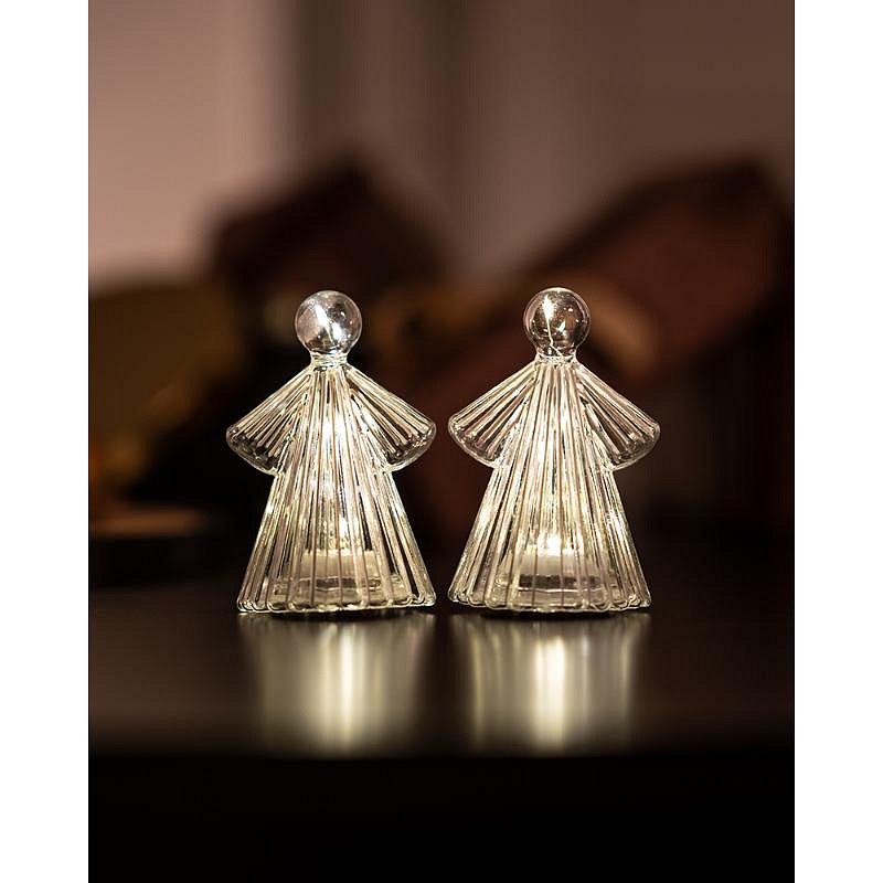 LED světelný anděl, skleněný, sada 2 kusy,čirý, 10 cm