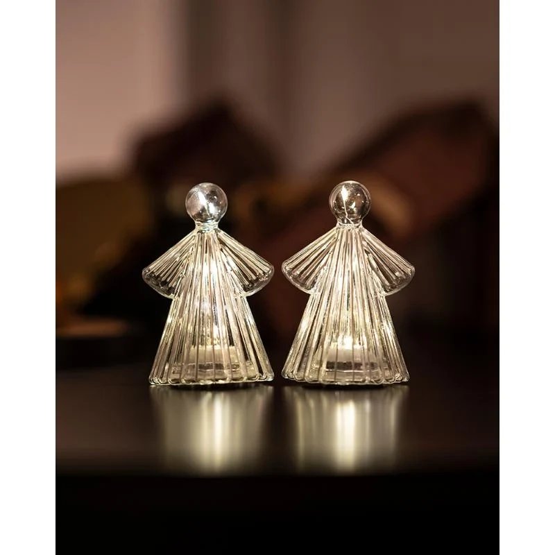 LED světelný anděl, skleněný, sada 2 kusy,čirý, 10 cm