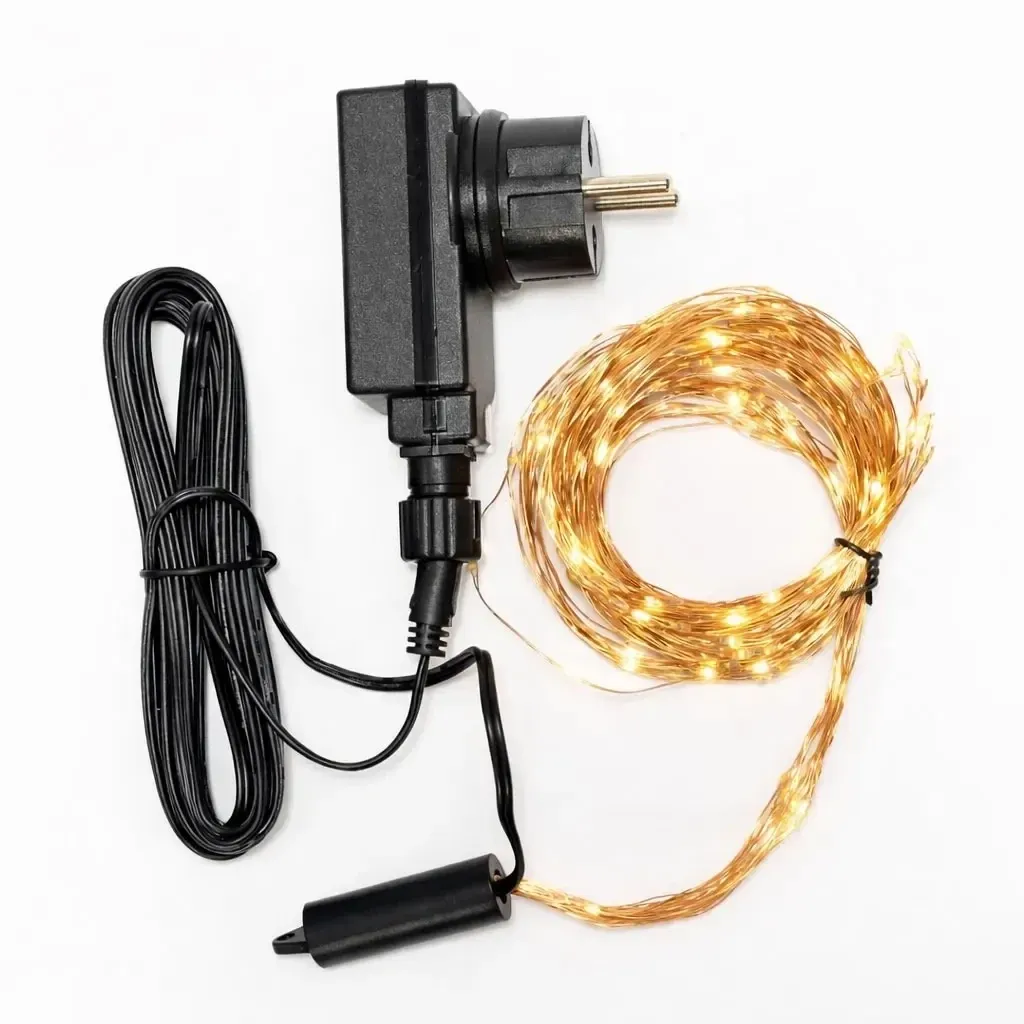 LED světelný řetěz 12× 1,5 m venkovní, teple bílá, 180 diod, měděný kabel IP44, vč