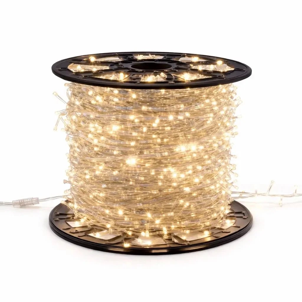 Easy Fix LED světelný řetěz 100 m teple bílá s Flash, 1000 diod, čirý kabel IP20, interiér, cívka