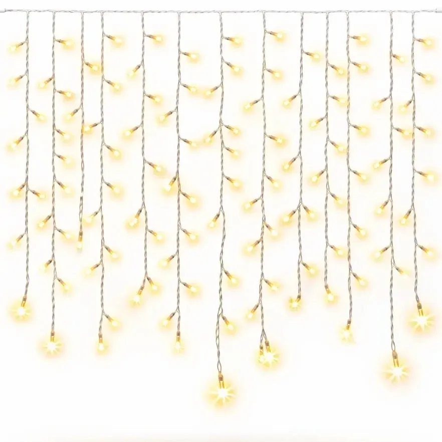 Easy Fix venkovní LED rampouchy světelné krápníky 300 × 90 cm, teple bílá s FLASH, 174 diod, bílý kabel IP67, prodlužovací