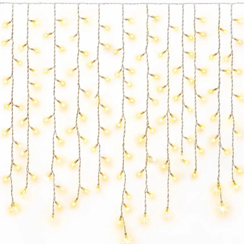 Easy Fix venkovní LED rampouchy světelné krápníky 300 × 90 cm, teple bílá s FLASH, 174 diod, bílý kabel IP67, prodlužovací